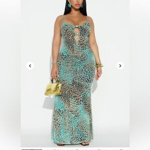 Fashion Nova Turquoise and Brown Leopard Maxi Dress Misa Leopard Maxi
